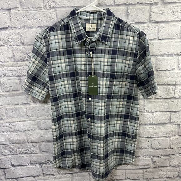Mutual Weave Blue Plaid Casual Short‎ Sleeve Button Down Large Tall - Picture 1 of 5